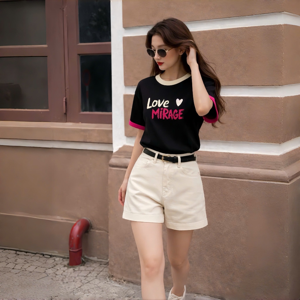 Áo Thun Họa Tiết In Chữ Tay Phối, Chất Cotton Thoáng Mát, Có Kèm Hình Thật.