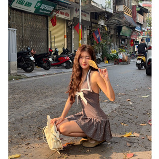 Đầm nữ MONÁ Đầm cổ yếm thuỷ thủ chấm bi phối nơ - COCO DRESS