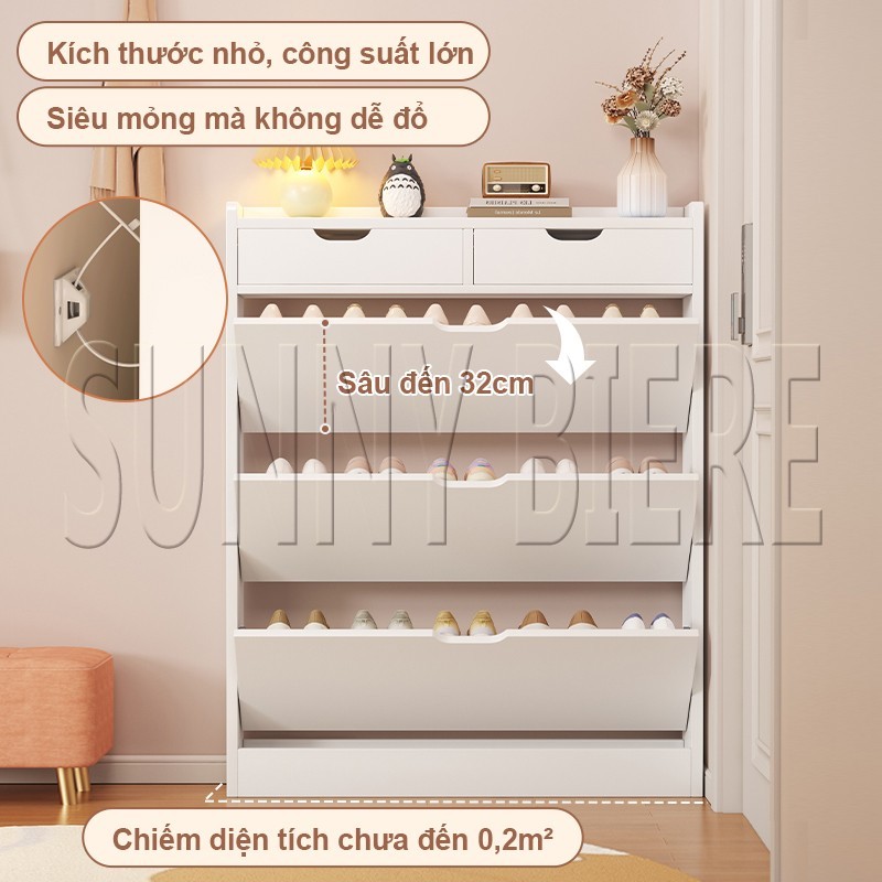 Tủ giày gỗ MDF chống ẩm Phong cách hiện đại Cánh lật siêu mỏng 17cm Tiết kiệm diện tích 𝙎𝙐𝙉𝙉𝙔 𝘽𝙄𝙀𝙍𝙀