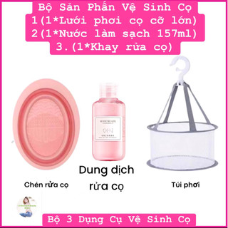 Combo Bộ Sản Phẩm Dụng Cụ Vệ Sinh Cọ Khay+Dung dịch+Lưới
