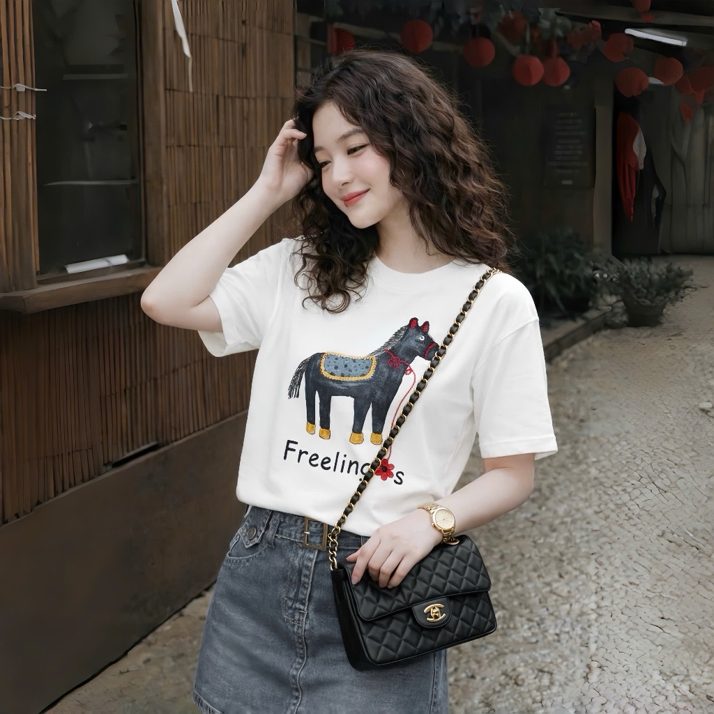 Áo Thun Mirage Chú Ngựa Trắng Thêu Tinh Xảo Chất 100% Cotton Mềm Mịn Thoáng Mát.