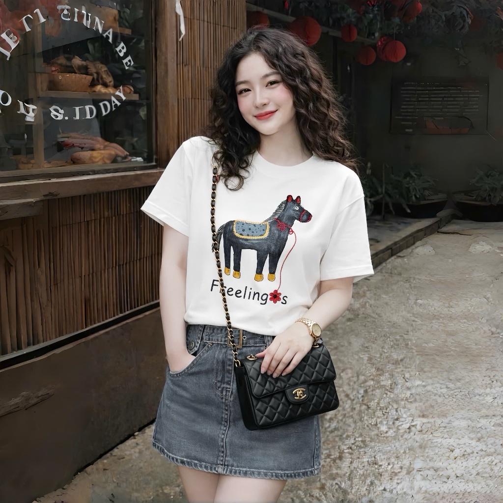 Áo Thun Mirage Chú Ngựa Trắng Thêu Tinh Xảo Chất 100% Cotton Mềm Mịn Thoáng Mát.