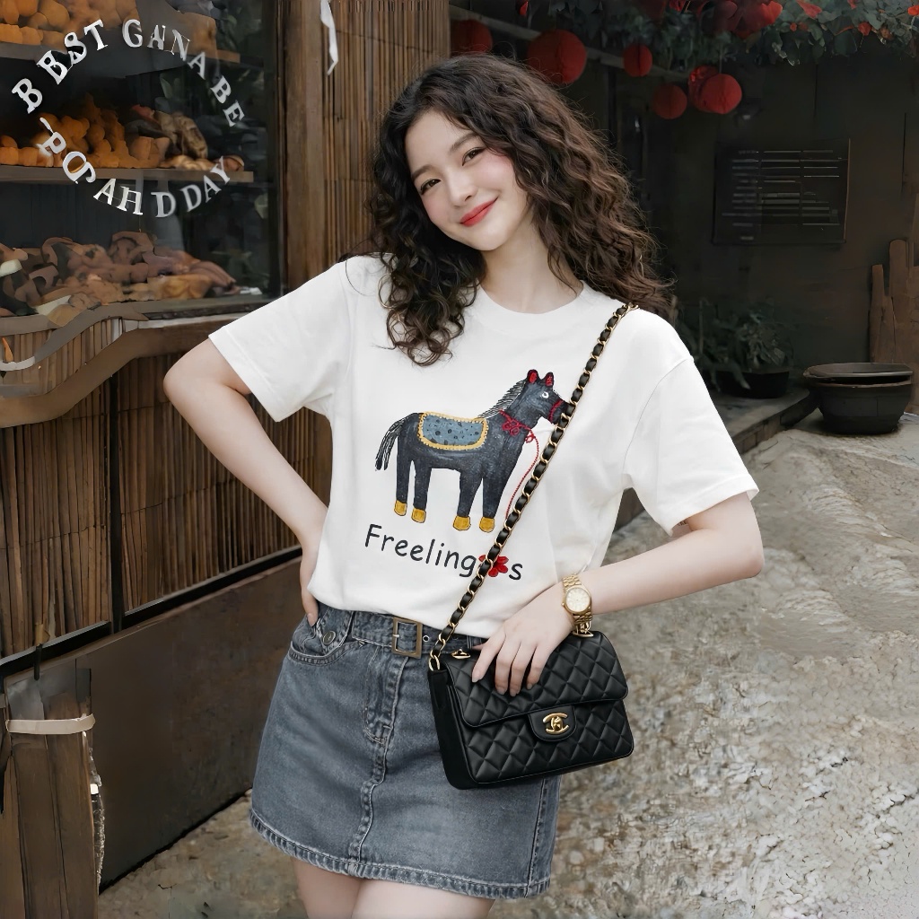 Áo Thun Mirage Chú Ngựa Trắng Thêu Tinh Xảo Chất 100% Cotton Mềm Mịn Thoáng Mát.