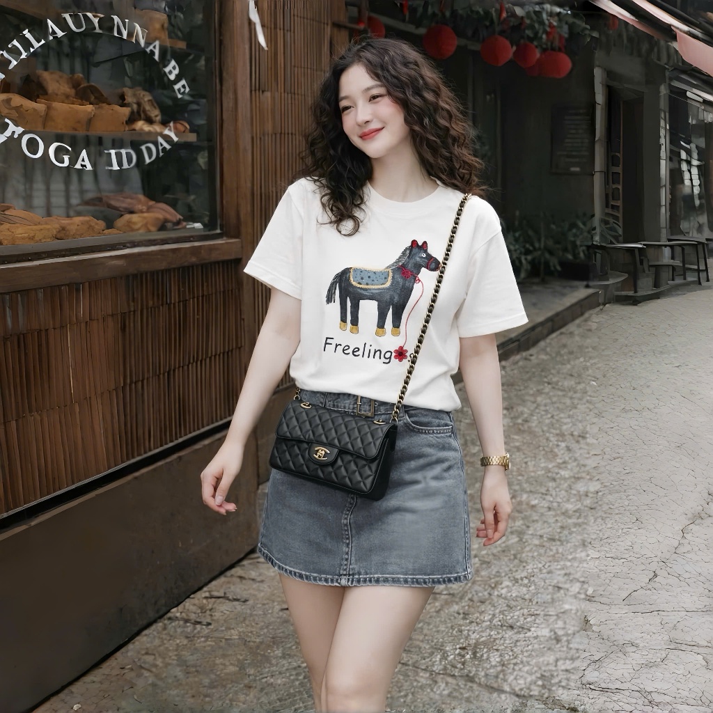 Áo Thun Mirage Chú Ngựa Trắng Thêu Tinh Xảo Chất 100% Cotton Mềm Mịn Thoáng Mát.
