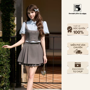 Set Bộ Nữ SAVH16 Áo Gile Giả Sơ Mi Đính Nơ Và Chân Váy Xếp Ly Thanh Lịch Trẻ Trung Đi Học Đi Chơi Twentyfive Design