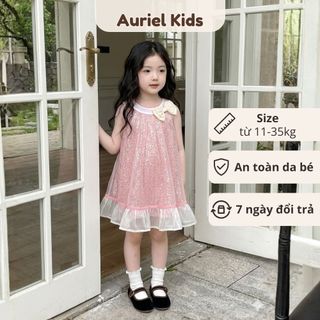 Váy Cho Bé Gái, Váy Lấp Lánh Kim Sa Phối Nơ Thiết Kế Tiểu Thư Cho Bé Gái 3 Lớp Thoáng Mát Mềm Mại