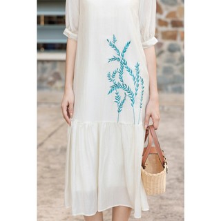 SWANLAKE | Váy Đầm Nữ Suông Hai Lớp Cổ Tròn Tay Lỡ Chất Tơ Hàn Thêu Hoa Du Lịch Dạo Phố D13548