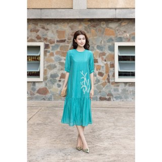 SWANLAKE | Váy Đầm Nữ Suông Hai Lớp Cổ Tròn Tay Lỡ Chất Tơ Hàn Thêu Hoa Du Lịch Dạo Phố D13548