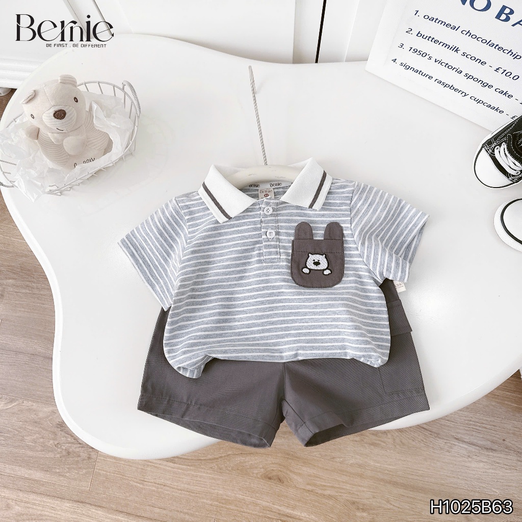 Bộ polo kẻ ngang sleeping dog, bộ polo cotton quần kaki cho bé đi học đi chơi