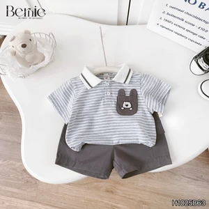Bộ polo kẻ ngang sleeping dog, bộ polo cotton quần kaki cho bé đi học đi chơi