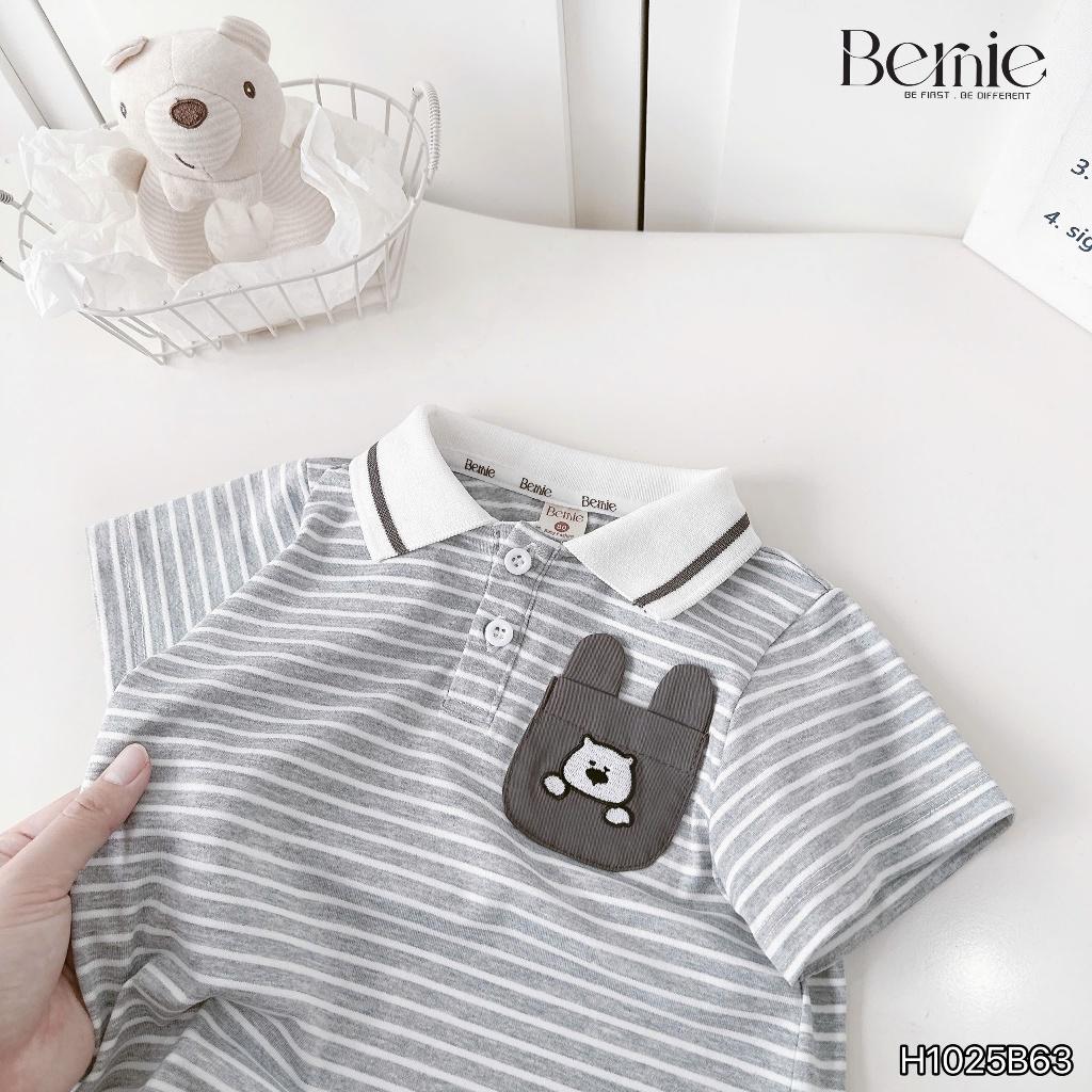 Bộ polo kẻ ngang sleeping dog, bộ polo cotton quần kaki cho bé đi học đi chơi