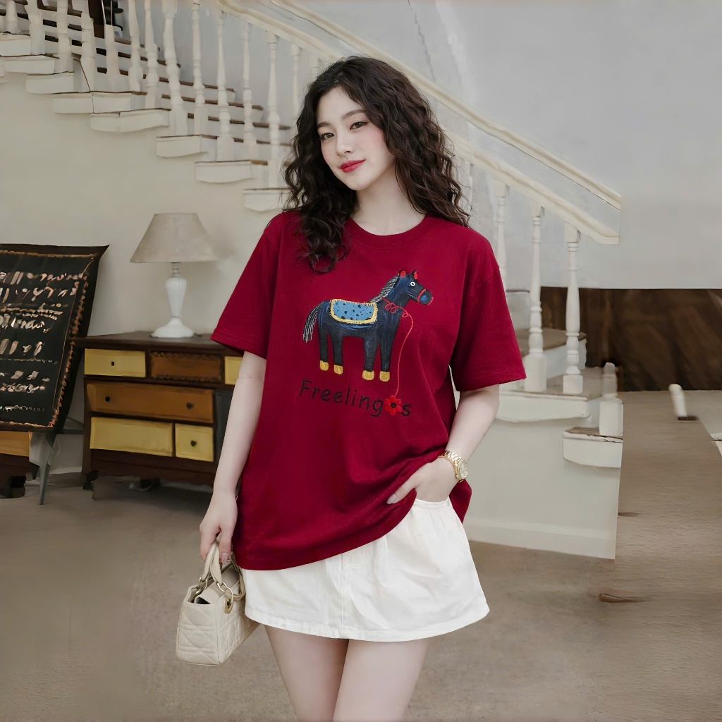 Áo Thun Mirage Chú Ngựa Đỏ Thêu Tinh Xảo Chất 100% Cotton Mềm Mịn Thoáng Mát.