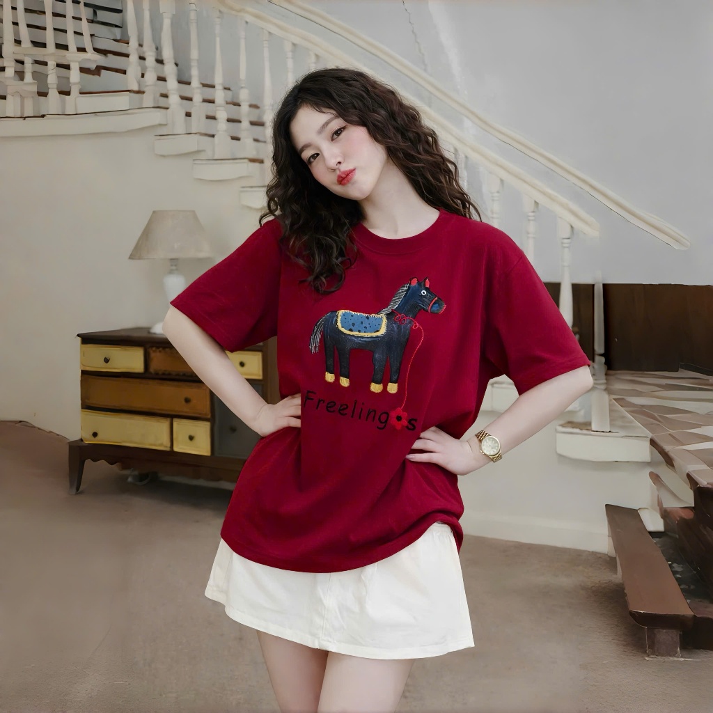 Áo Thun Mirage Chú Ngựa Đỏ Thêu Tinh Xảo Chất 100% Cotton Mềm Mịn Thoáng Mát.
