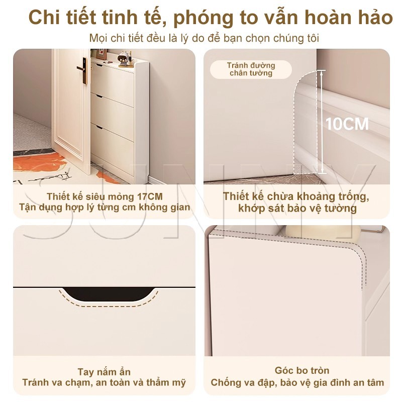 Tủ giày gỗ MDF chống ẩm Phong cách hiện đại Cánh lật siêu mỏng 17cm Tiết kiệm diện tích 𝙎𝙐𝙉𝙉𝙔 𝘽𝙄𝙀𝙍𝙀