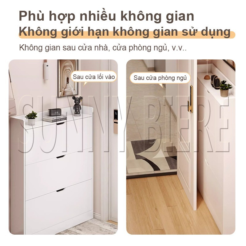 Tủ giày gỗ MDF chống ẩm Phong cách hiện đại Cánh lật siêu mỏng 17cm Tiết kiệm diện tích 𝙎𝙐𝙉𝙉𝙔 𝘽𝙄𝙀𝙍𝙀