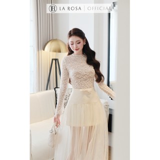 Set Váy Tiểu Thư, Dự Tiệc La Rosa Áo Ren Dài Tay Phối Chân Váy Tafta Phối Lưới Dài Sang Chảnh S1067
