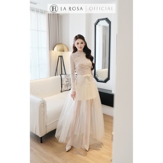 Set Váy Tiểu Thư, Dự Tiệc La Rosa Áo Ren Dài Tay Phối Chân Váy Tafta Phối Lưới Dài Sang Chảnh S1067