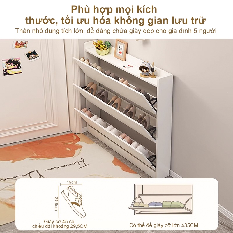 Tủ giày gỗ MDF chống ẩm Phong cách hiện đại Cánh lật siêu mỏng 17cm Tiết kiệm diện tích 𝙎𝙐𝙉𝙉𝙔 𝘽𝙄𝙀𝙍𝙀