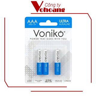 [SALE] Vỉ 3 viên pin đũa AAA - Alkaline Thương Hiệu Mỹ Voniko chất lượng cao, bền bỉ, hiệu năng vượt trội