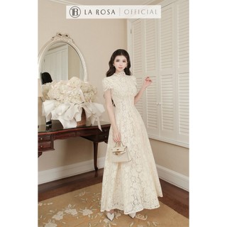 Đầm Ren Dáng Dài Sang Chảnh La Rosa Đầm Cổ Cao Tay Ngắn Dáng Xoè Mặc Dự Tiệc, Đi Cưới T435-SX