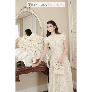 Đầm Ren Dáng Dài Sang Chảnh La Rosa Đầm Cổ Cao Tay Ngắn Dáng Xoè Mặc Dự Tiệc, Đi Cưới T435-SX