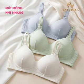[ BST 2026 ] Áo Ngực Nữ Không Gọng Cotton Gân – Áo Lót Nữ Mút Mỏng Mềm Mại Co Giãn AMYBRA A409