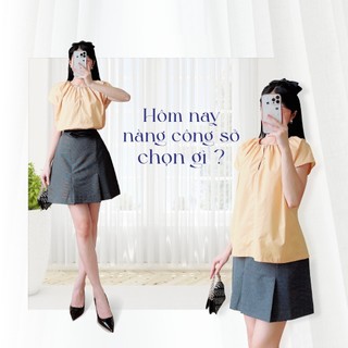 Áo Sơ Mi Nữ JASEY Công Sở Kiểu Cổ Nhún Tay Ngắn Thoải Mái Dáng Suông Chất Thô Mềm 6066
