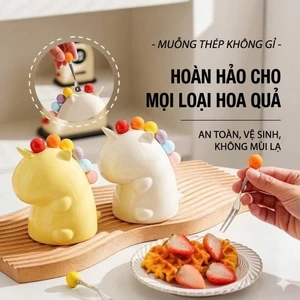 Bộ 6 nĩa ăn bóng màu kèm giá cắm kỳ lân decor bàn ăn