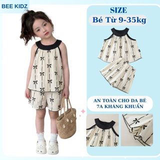 Đồ Bộ Bé Gái, Set Yếm Đi Biển Bé Gái Phối Nơ Xinh Xắn Chất Liệu Cotton Mềm Mại