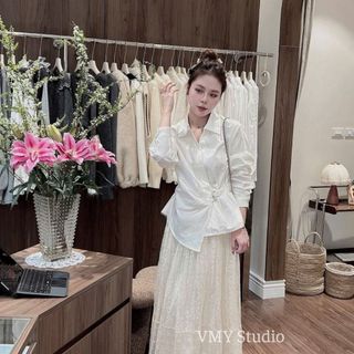VMY Studio - Áo sơ mi cổ đức dài tay dáng vừa chiết eo QCCC dễ phối đồ phong cách Hàn Quốc nữ