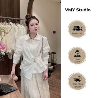 VMY Studio - Áo sơ mi cổ đức dài tay dáng vừa chiết eo QCCC dễ phối đồ phong cách Hàn Quốc nữ