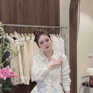 VMY Studio - Áo sơ mi cổ đức dài tay dáng vừa chiết eo QCCC dễ phối đồ phong cách Hàn Quốc nữ