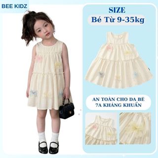 Váy Cho Bé Gái, Váy Sát Nách Phong Cách Tiểu Thư Bé Gái Phối Nơ Nổi Bật Chất Liệu Cotton