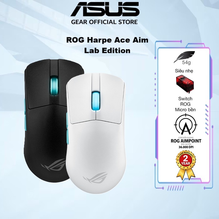 Chuột game FPS không dây ASUS ROG Harpe Ace Aim Lab Edition, chuột cực nhẹ, cảm biến ROG Aimpoint, 36000 dpi