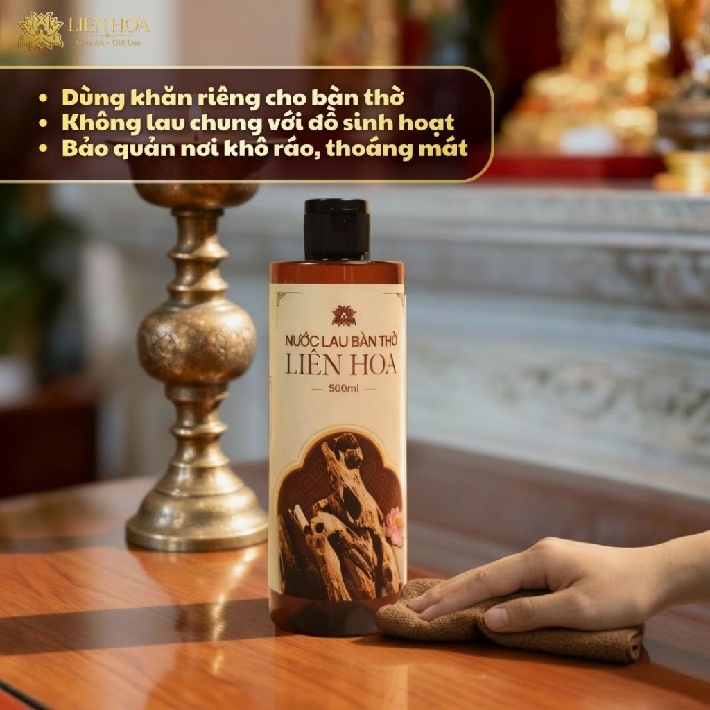 Nước Lau Bàn Thờ Liên Hoa Hương Trầm Tự Nhiên – Dung Dịch Bao Sái Bàn Thờ Thần Tài, Gia Tiên