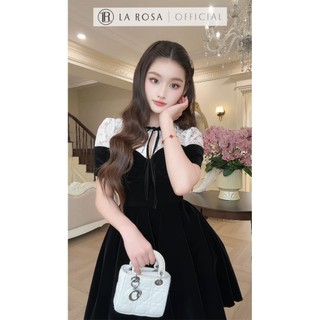 Váy Xoè Ngắn Tiểu Thư La Rosa Chất Nhung Phối Cổ Ren Đính Nơ Tay Ngắn Mặc Đi Chơi, Dự Tiệc V1455