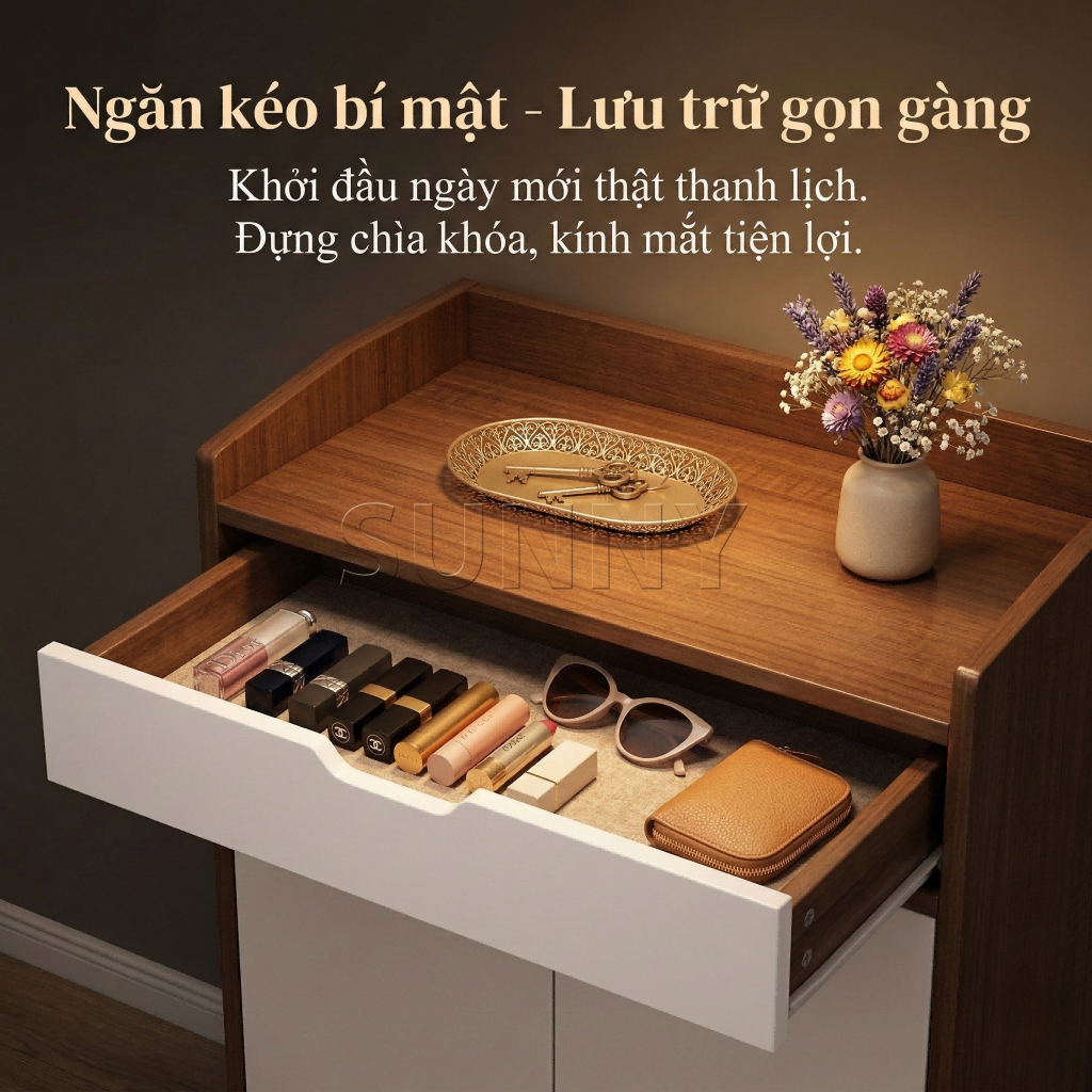[Sẵn Hàng] Tủ Giày Decor SUNNY 2 Cánh Có Ngăn Kéo - Tủ Kệ Để Giày Hiện Đại Giảm 50%