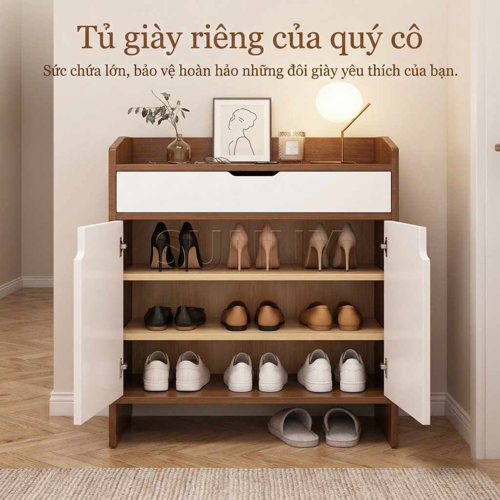[Sẵn Hàng] Tủ Giày Decor SUNNY 2 Cánh Có Ngăn Kéo - Tủ Kệ Để Giày Hiện Đại Giảm 50%