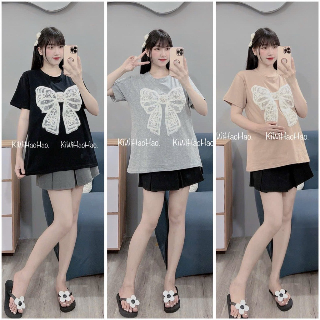ÁO BẦU - CỘC TAY COTTONG HÌNH NƠ ĐÍNH NGỌC NỔI - 3 Màu