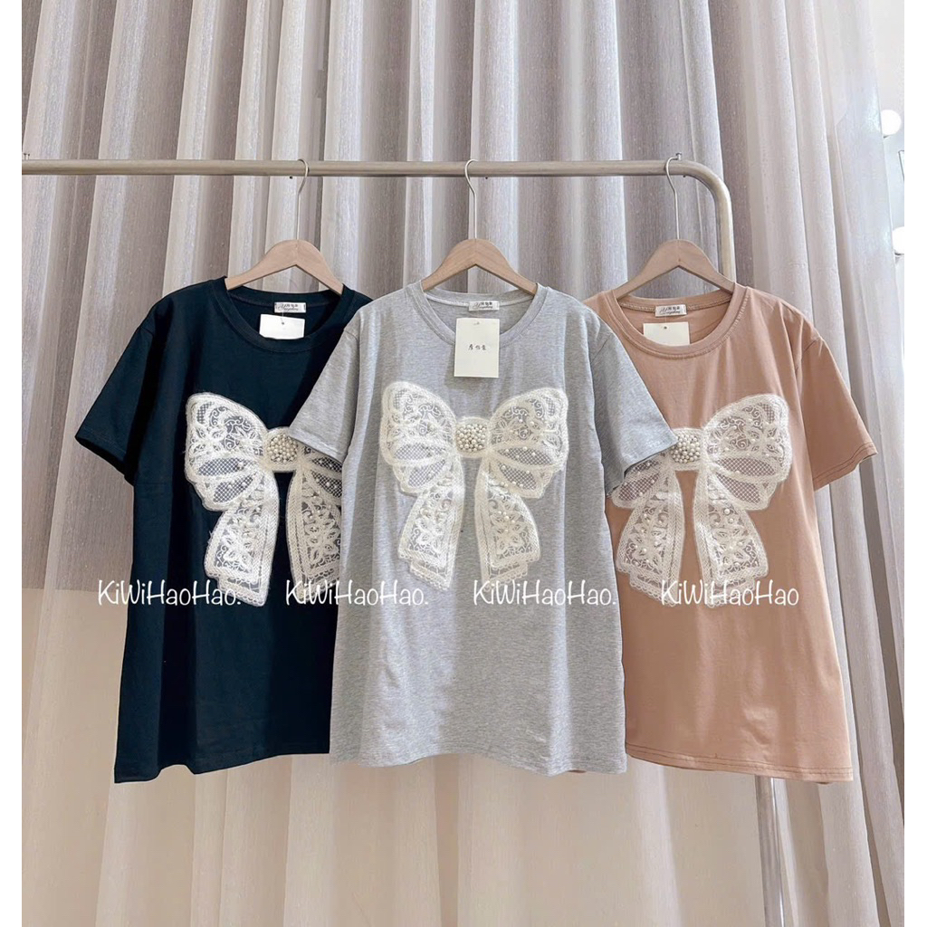 ÁO BẦU - CỘC TAY COTTONG HÌNH NƠ ĐÍNH NGỌC NỔI - 3 Màu