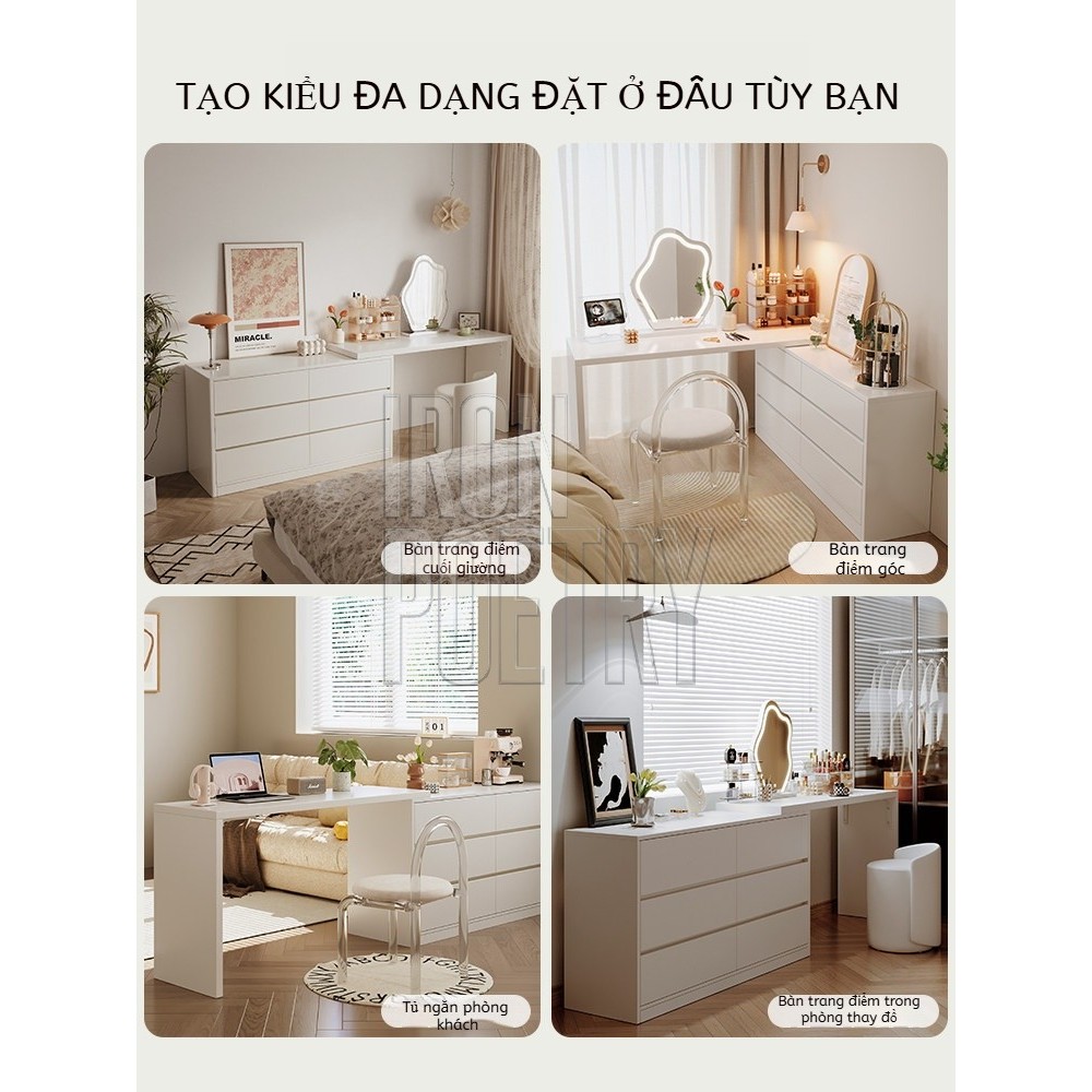 IRONPO Bàn phấn trang điểm phòng ngủ nhỏ gọn đa năng nhập khẩu chống bụi kèm ngăn kéo