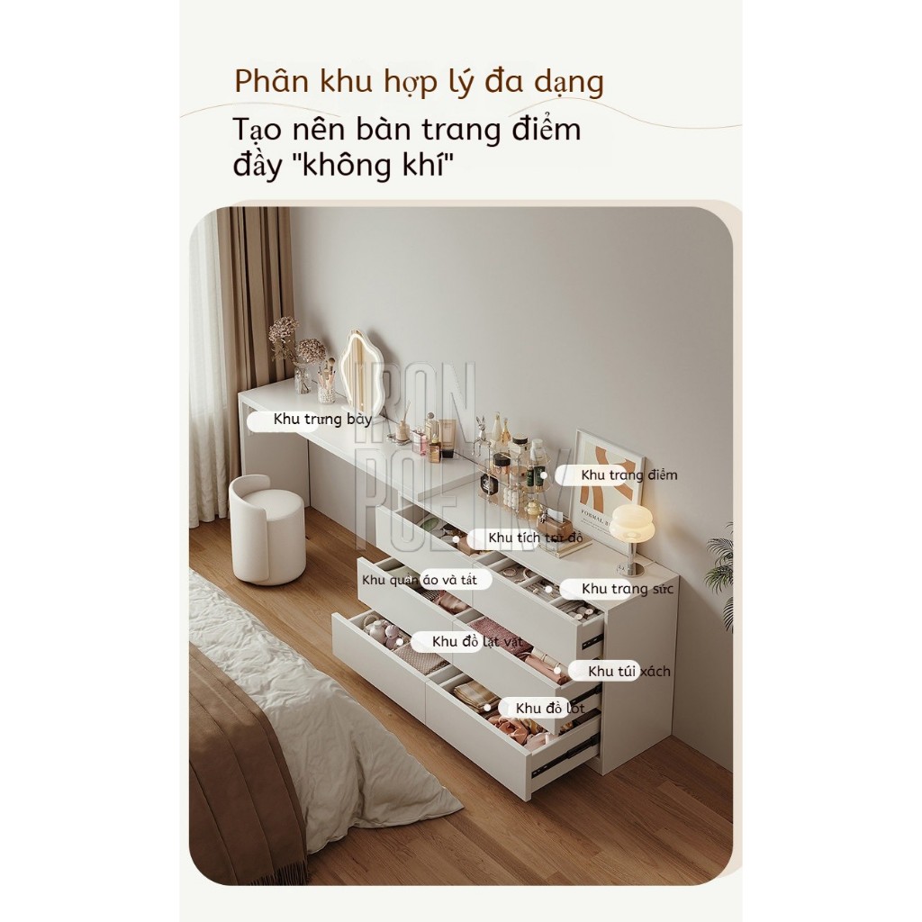 IRONPO Bàn phấn trang điểm phòng ngủ nhỏ gọn đa năng nhập khẩu chống bụi kèm ngăn kéo