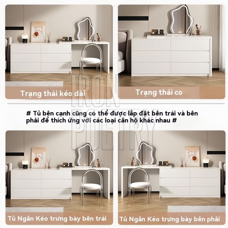 IRONPO Bàn phấn trang điểm phòng ngủ nhỏ gọn đa năng nhập khẩu chống bụi kèm ngăn kéo