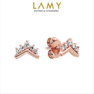Khuyên tai bạc nữ LAMY Tiara Wishbone Stud Cubic Zirconia Earrings Rose Gold 3117