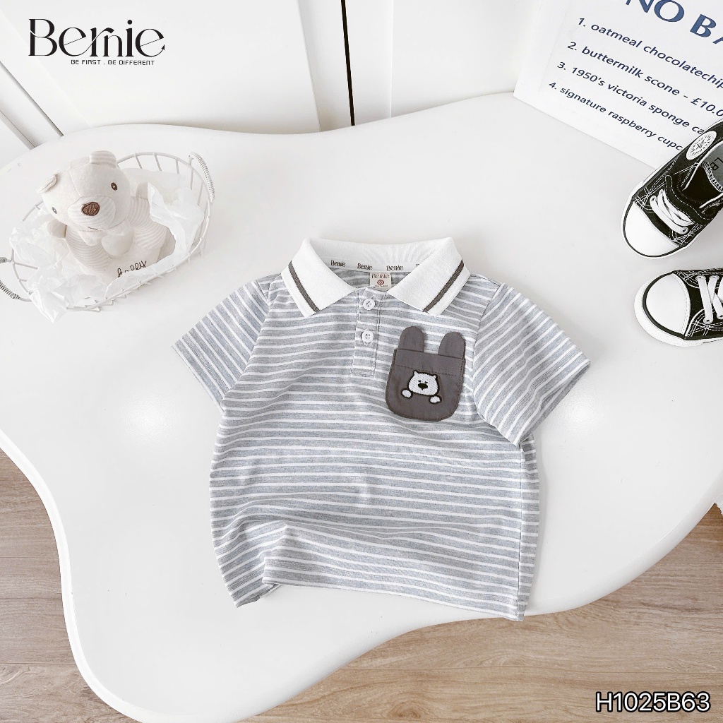 Bộ polo kẻ ngang sleeping dog, bộ polo cotton quần kaki cho bé đi học đi chơi