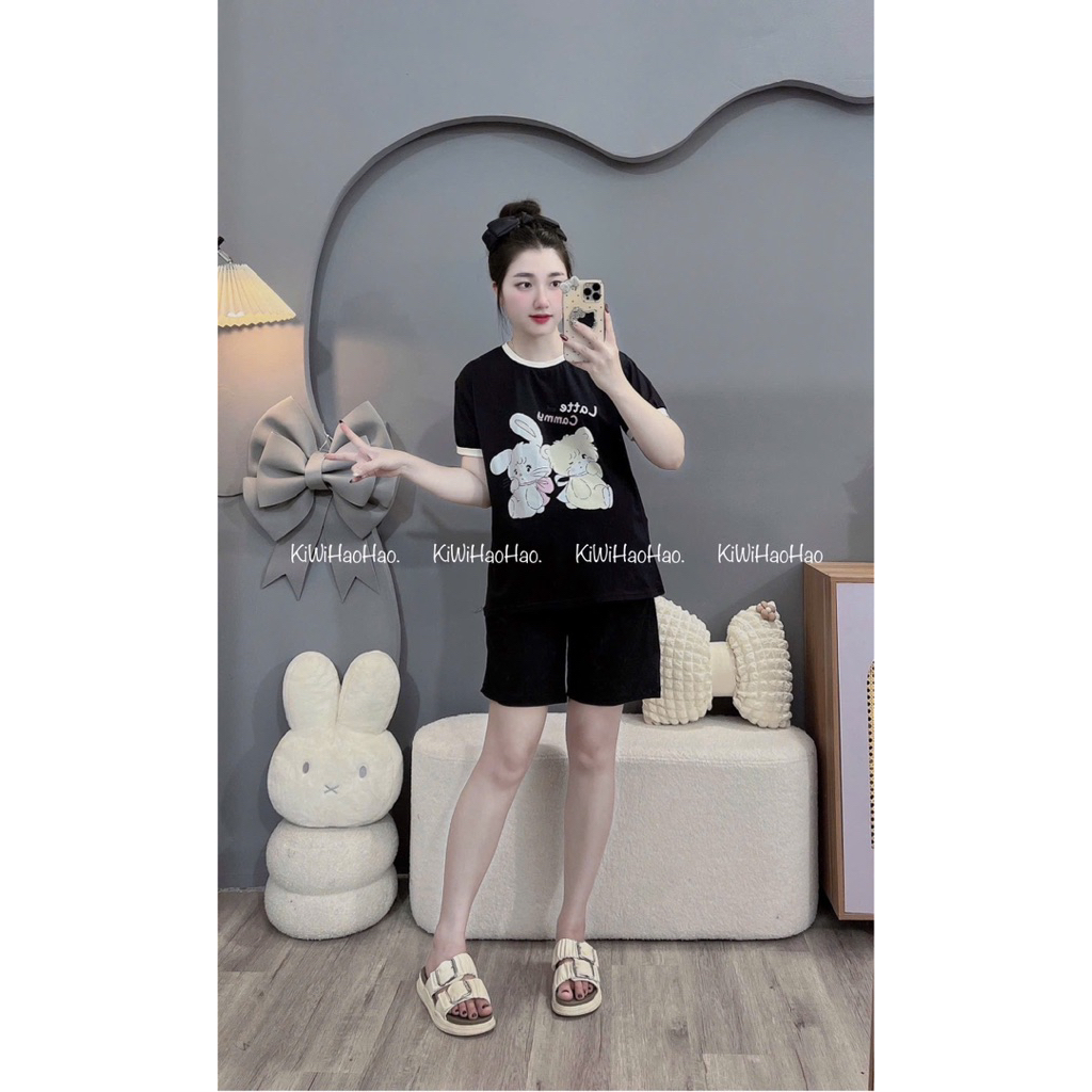 Bộ bầu-bộ sau sinh-BỘ ĐÙI COTTONG IN HÌNH HAI CON THỎ-4 màu,quần có chun chỉnh