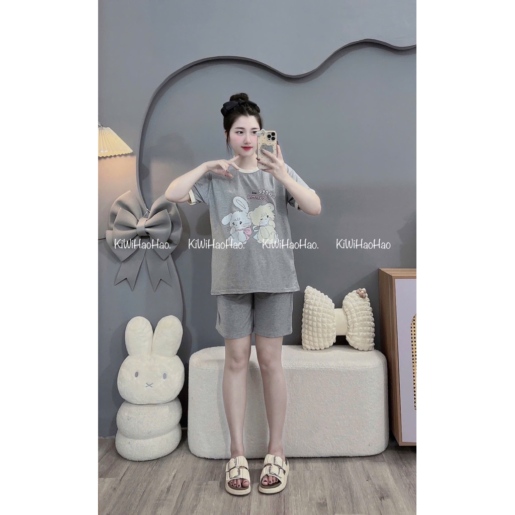 Bộ bầu-bộ sau sinh-BỘ ĐÙI COTTONG IN HÌNH HAI CON THỎ-4 màu,quần có chun chỉnh