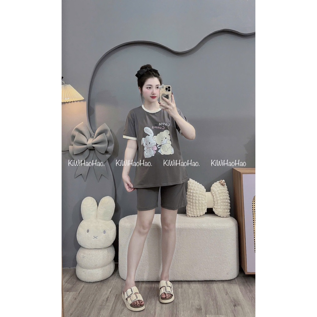 Bộ bầu-bộ sau sinh-BỘ ĐÙI COTTONG IN HÌNH HAI CON THỎ-4 màu,quần có chun chỉnh