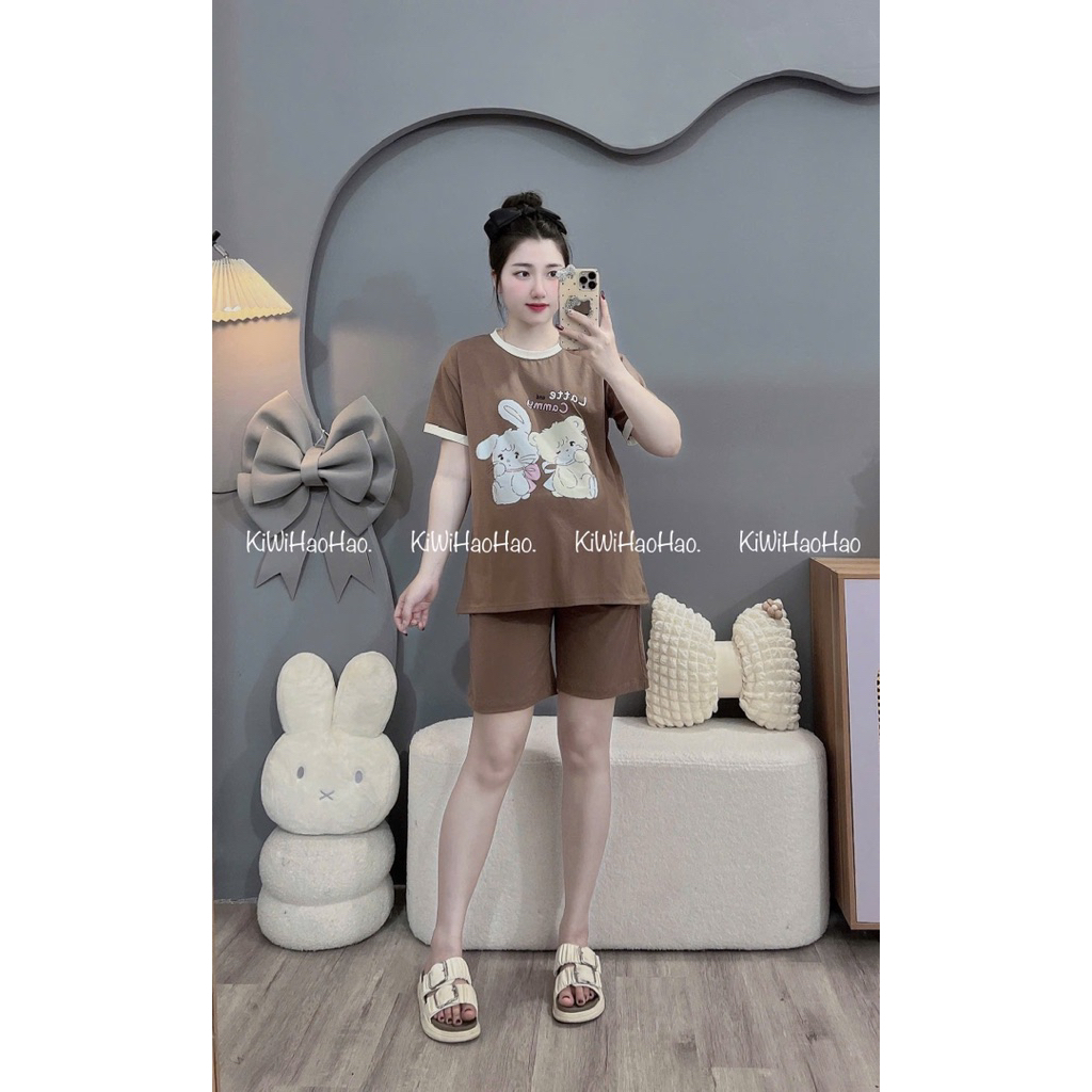 Bộ bầu-bộ sau sinh-BỘ ĐÙI COTTONG IN HÌNH HAI CON THỎ-4 màu,quần có chun chỉnh