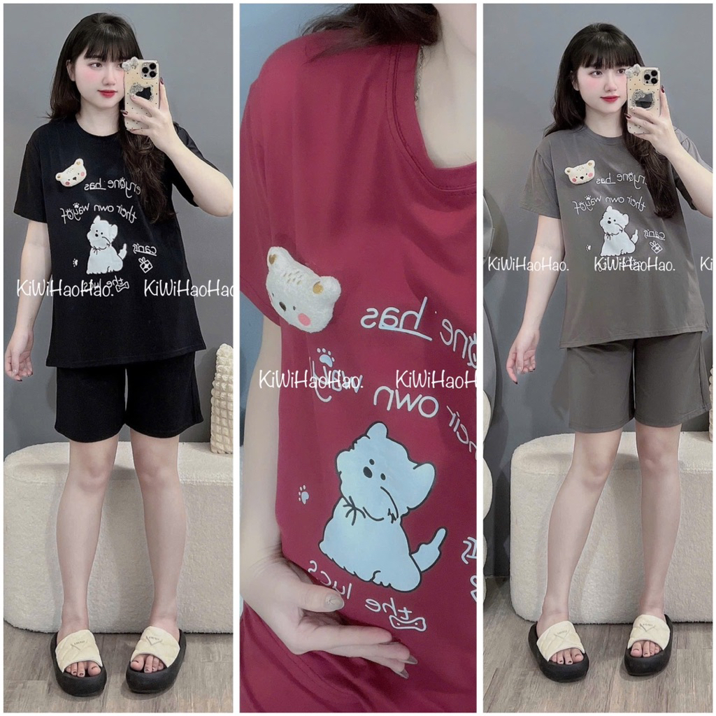 Bộ bầu- bộ sau sinh-BỘ ĐÙI COTTONG HÌNH CHÓ GẤU NỔI- 5 màu , quần có chun chỉnh